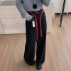 EMONI black and gold fleece jeans with belt for women 2024 Winter new Korean style straight-leg casual pants 63614 Application Scenario